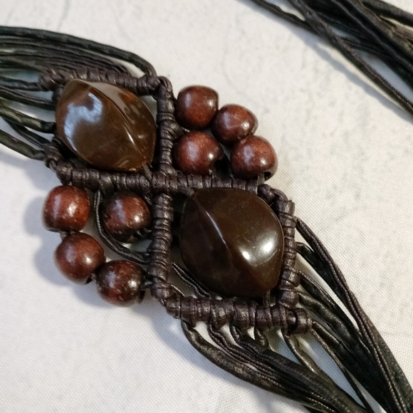 Vintage Boho Macramé Women's Belt Beaded Adjustable Tie Closure Vegan Leather - Picture 6 of 12